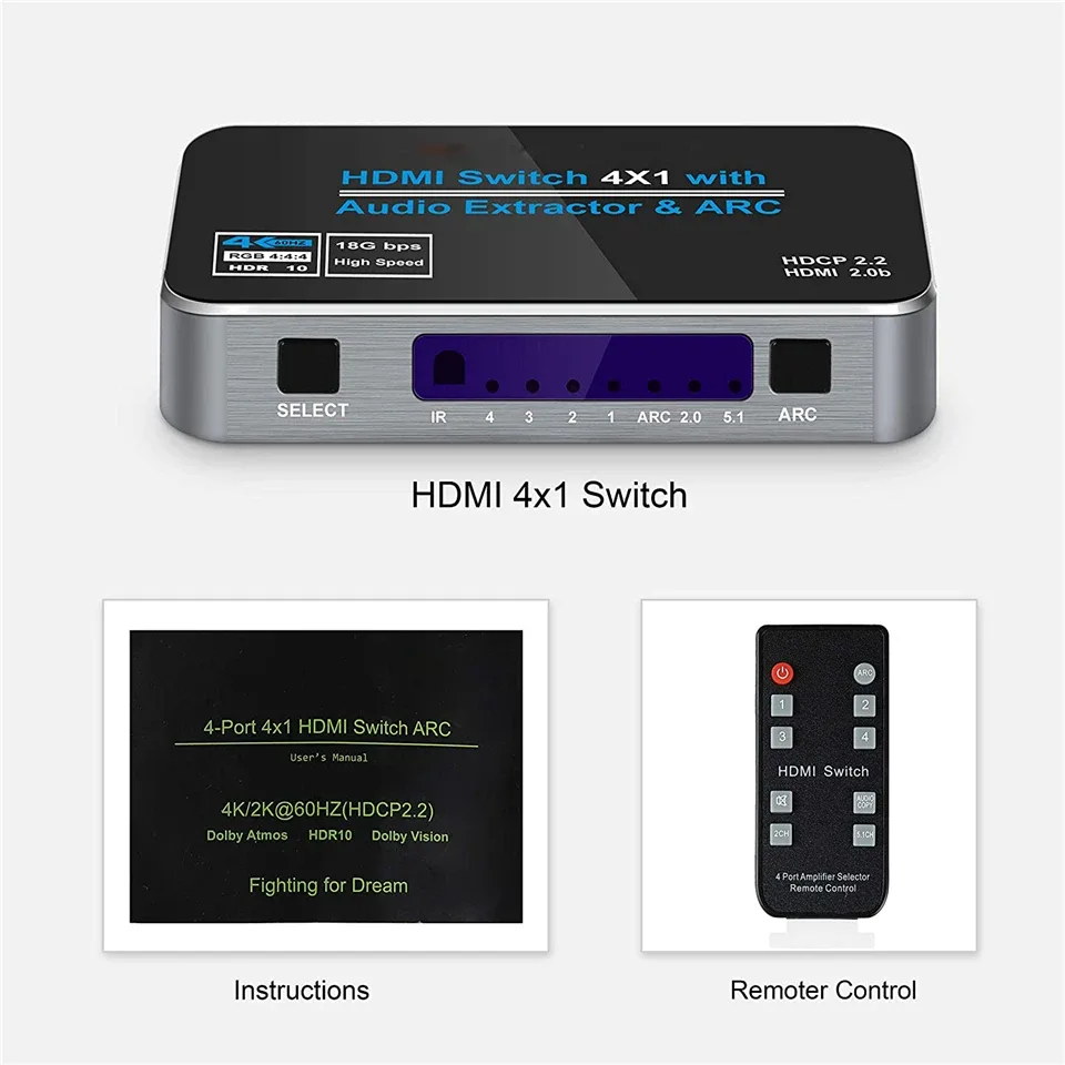Commutateur HDMI 2.0 avec extracteur audio - 4K @ 60Hz HDR - Image 6