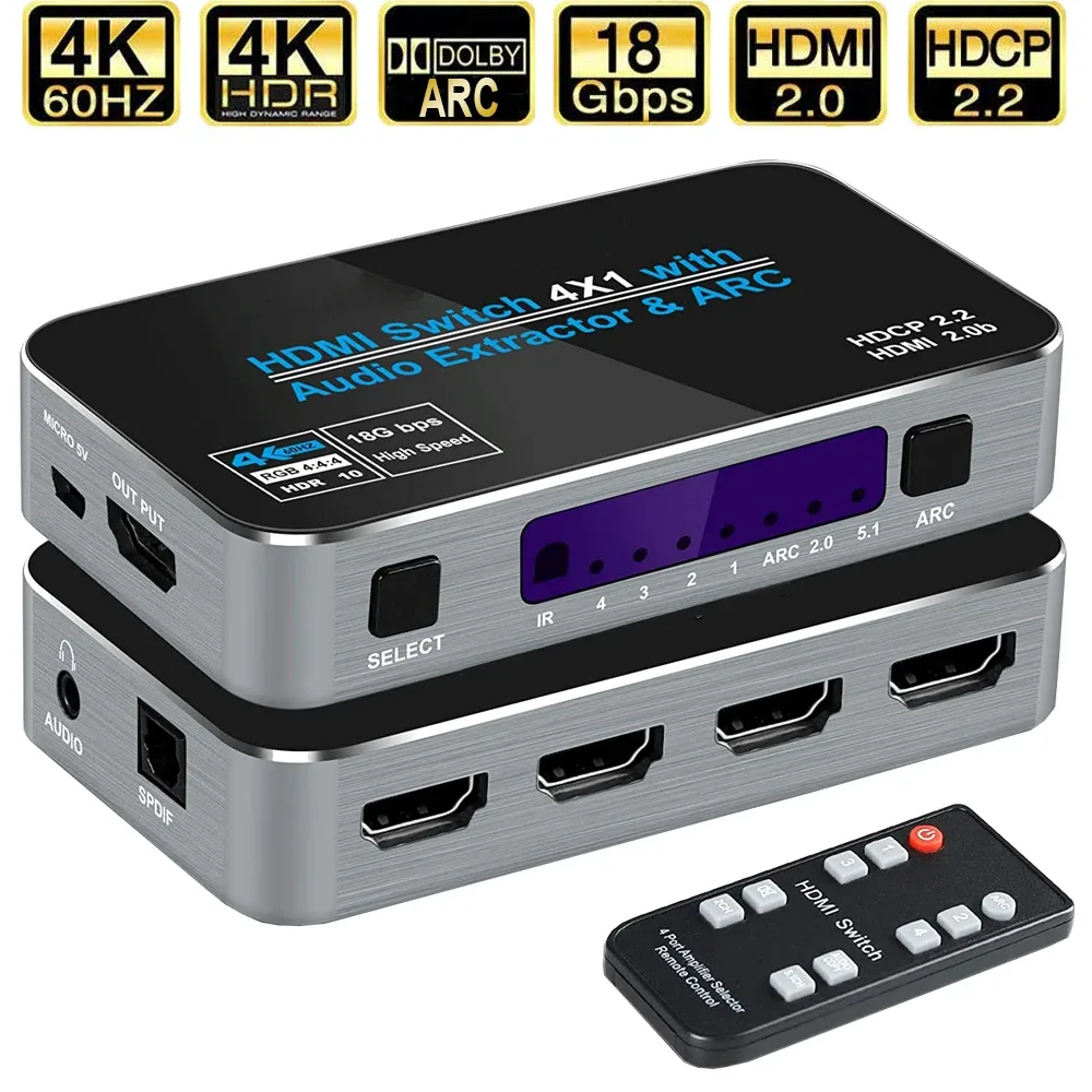 Commutateur HDMI 2.0 avec extracteur audio - 4K @ 60Hz HDR - Image 1