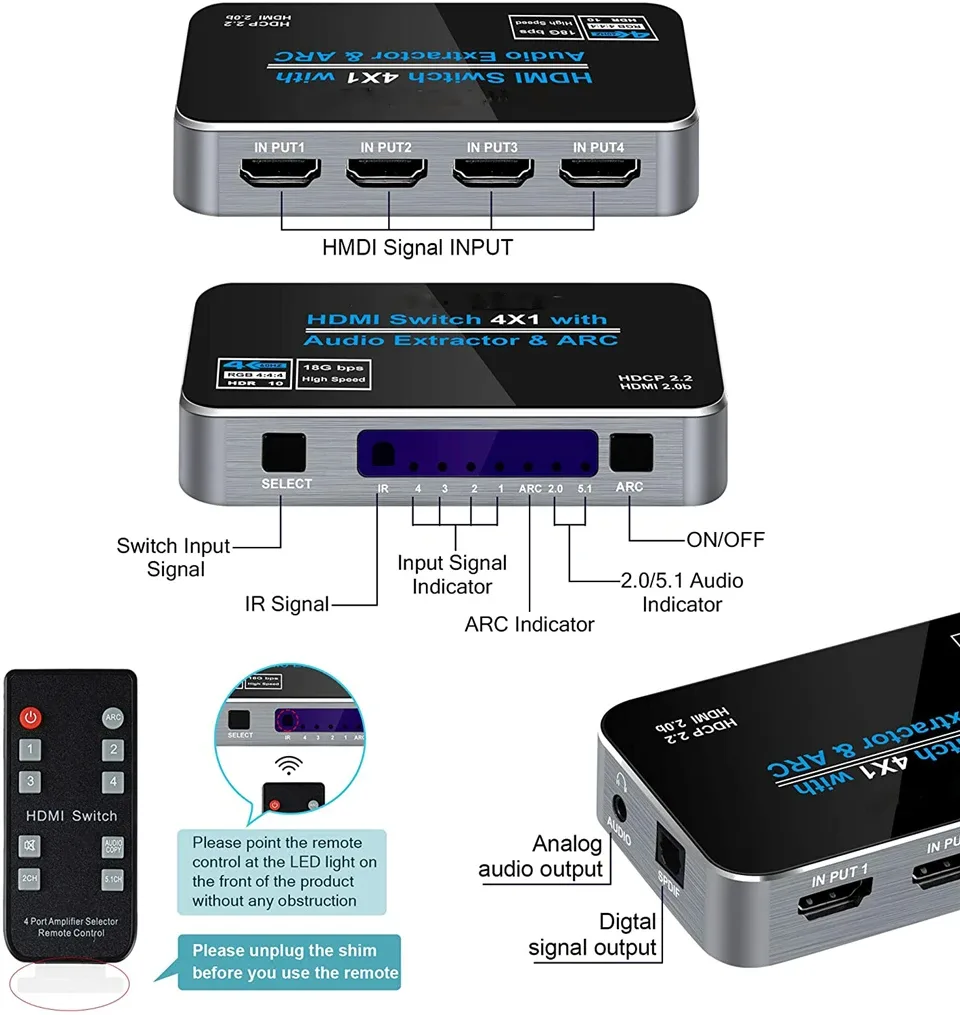 Commutateur HDMI 2.0 avec extracteur audio - 4K @ 60Hz HDR - Image 5