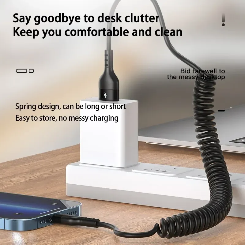 Câble de charge rapide USB-C vers USB-C spiralé 66W pour voiture - Image 4