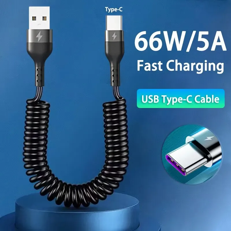 Câble de charge rapide USB-C vers USB-C spiralé 66W pour voiture - Image 2