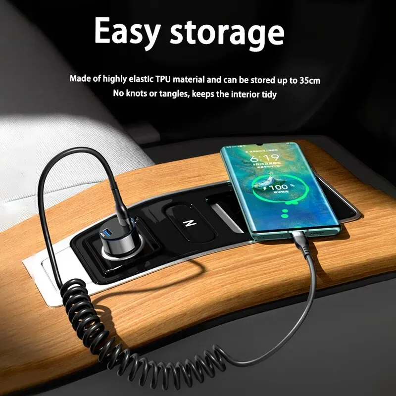 Câble de charge rapide USB-C vers USB-C spiralé 66W pour voiture - Image 3