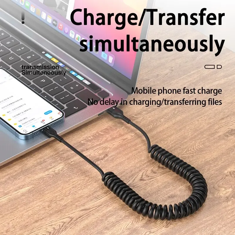 Câble de charge rapide USB-C vers USB-C spiralé 66W pour voiture - Image 5