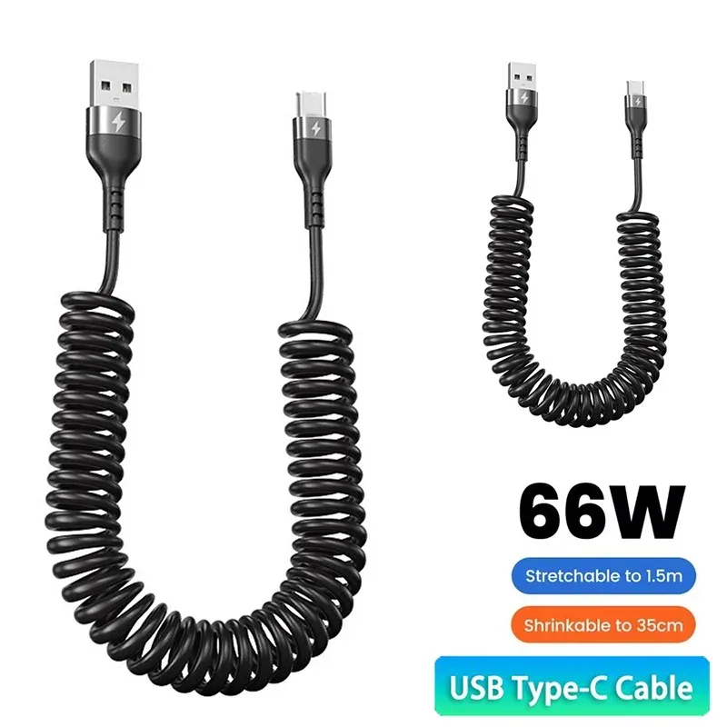 Câble de charge rapide USB-C vers USB-C spiralé 66W pour voiture - Image 1