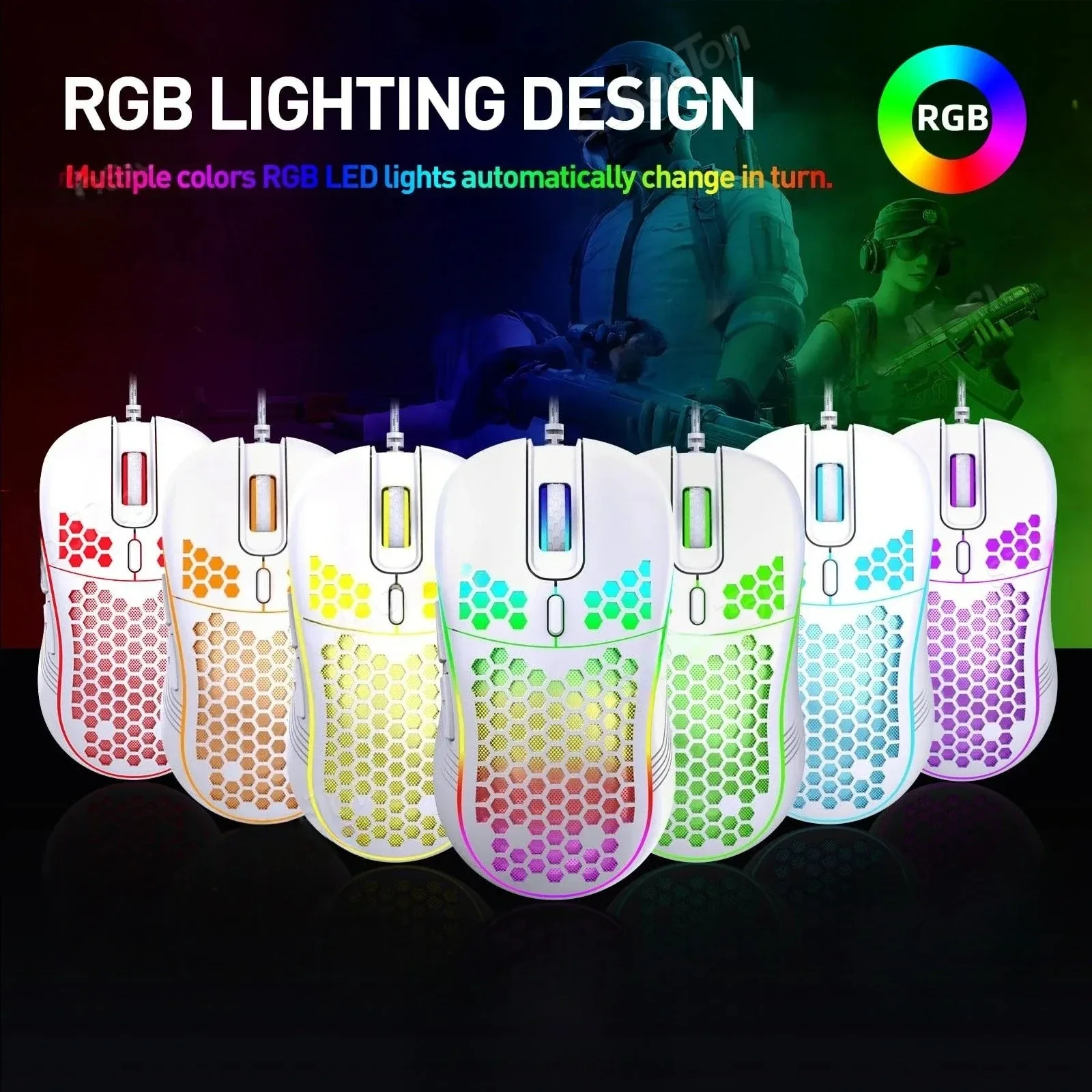 Souris Gaming Sans Fil (2,4 GHz) et Filaire - Rechargeable USB-C - Design Nid d'Abeille - RGB - Image 3