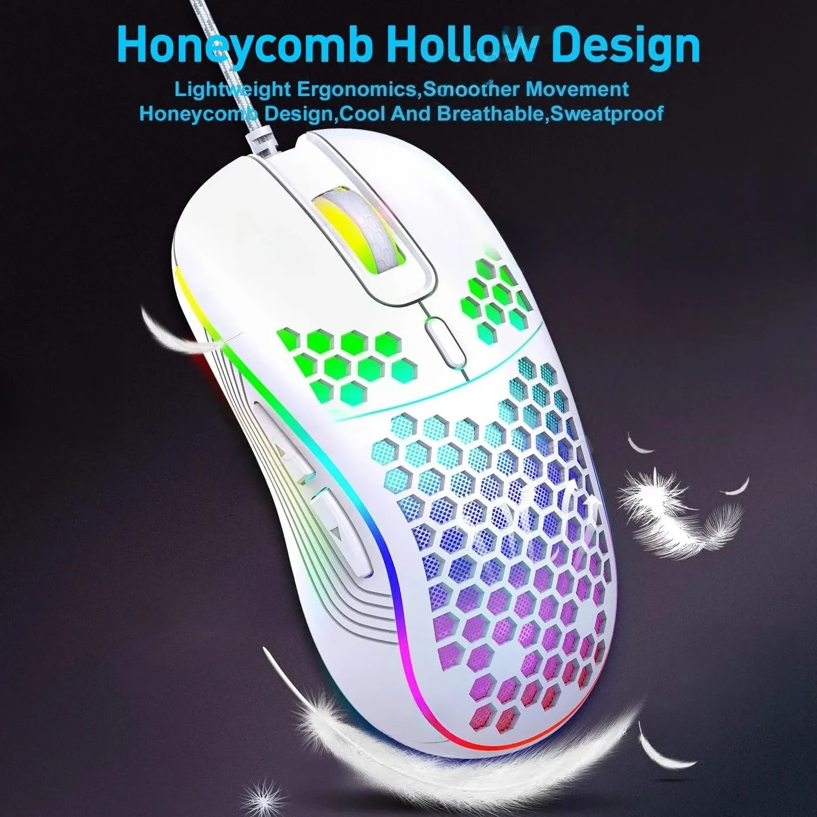 Souris Gaming Sans Fil (2,4 GHz) et Filaire - Rechargeable USB-C - Design Nid d'Abeille - RGB - Image 2