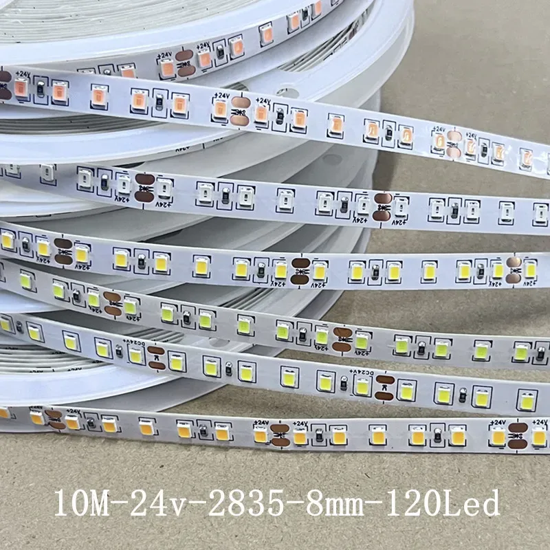 Ruban LED 2835 24V 10m 120 LED/m IP20 8mm - Plusieurs couleurs au choix