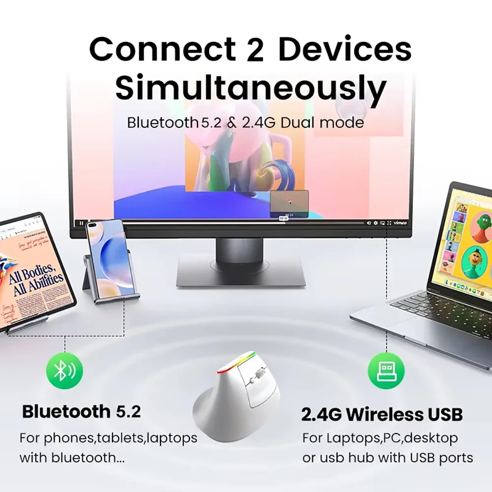 Souris verticale connectivité double mode