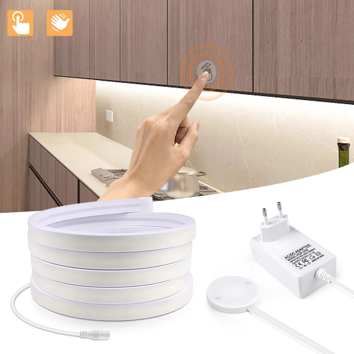 Ruban LED COB 24V pour éclairage sous meuble avec interrupteur tactile invisible - Image 1