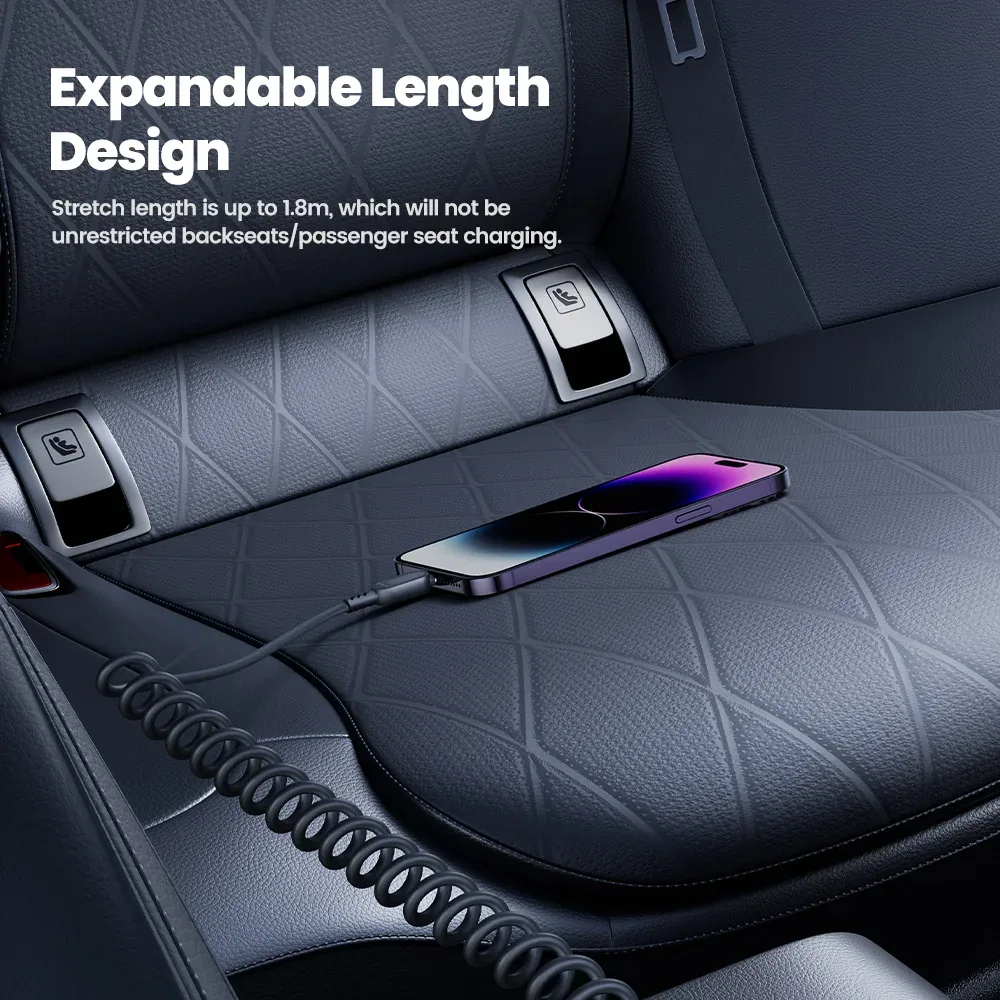 Toocki - Câble Lightning rétractable à ressort pour voiture - Charge rapide - Image 4