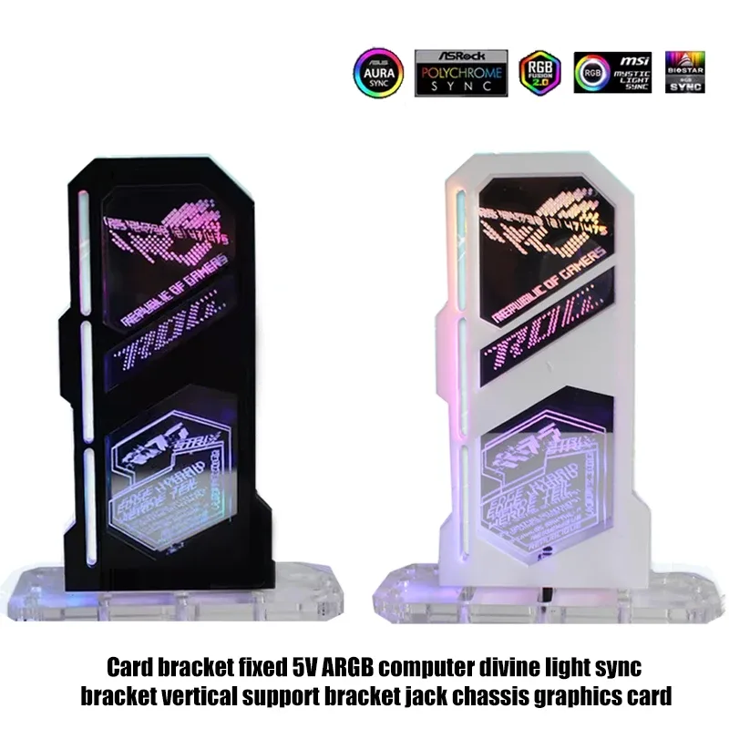 Support pour carte graphique (GPU) miroir ARGB 5V - Motifs Anime et Logo - Noir/Blanc - Image 3