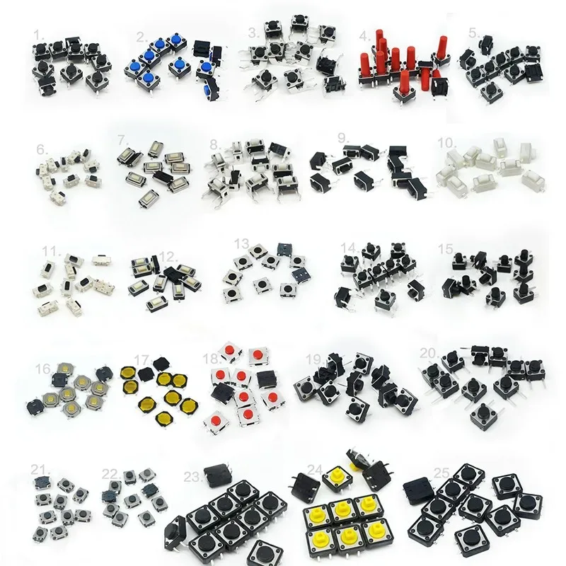 Assortiment de 25 types de micro-interrupteurs tactiles et boutons-poussoirs SMD et DIP 2