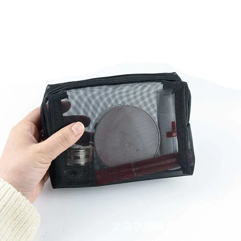 Trousse de maquillage en maille noire transparente, organisateur de toilette de voyage - Image 3