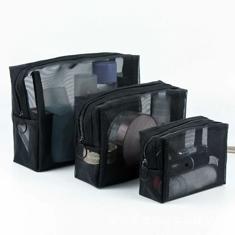 Trousse de maquillage en maille noire transparente, organisateur de toilette de voyage - Image 2
