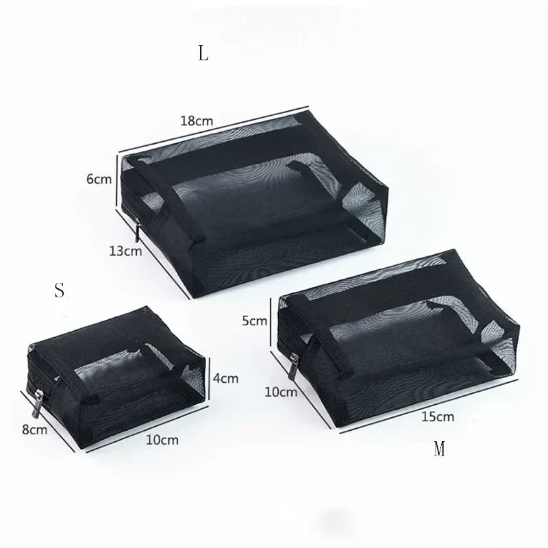 Trousse de maquillage en maille noire transparente, organisateur de toilette de voyage - Image 4
