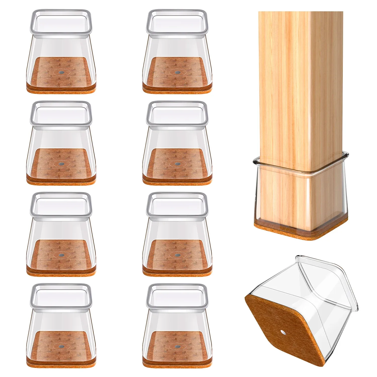 Embouts de protection en silicone transparent pour pieds de meubles carrés - Image 2