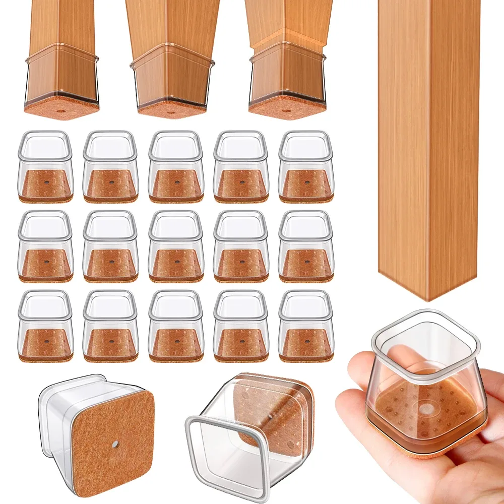 Embouts de protection en silicone transparent pour pieds de meubles carrés - Image 1