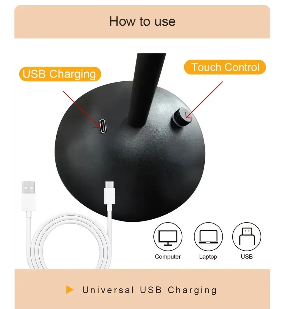 Lampe de table LED rechargeable avec variateur tactile - Image 6