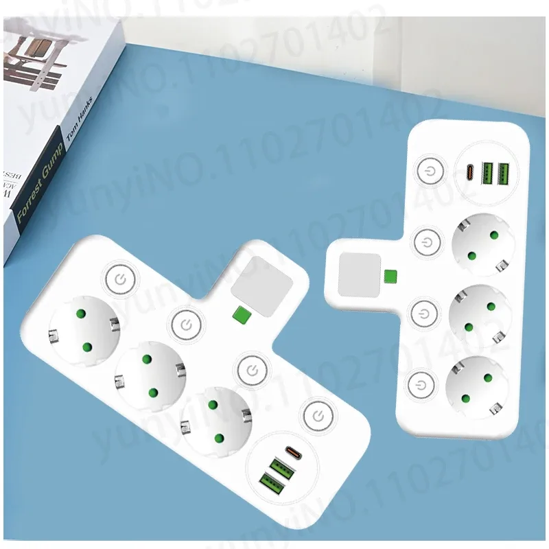 Multiprise murale 6-en-1 avec 3 prises AC, 2 ports USB et 1 port USB-C 5