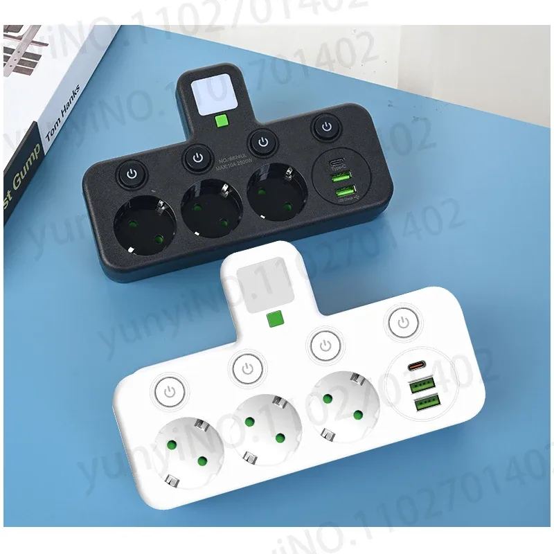 Multiprise murale 6-en-1 avec 3 prises AC, 2 ports USB et 1 port USB-C 6