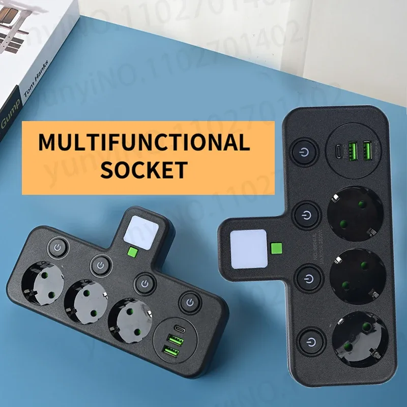 Multiprise murale 6-en-1 avec 3 prises AC, 2 ports USB et 1 port USB-C 4