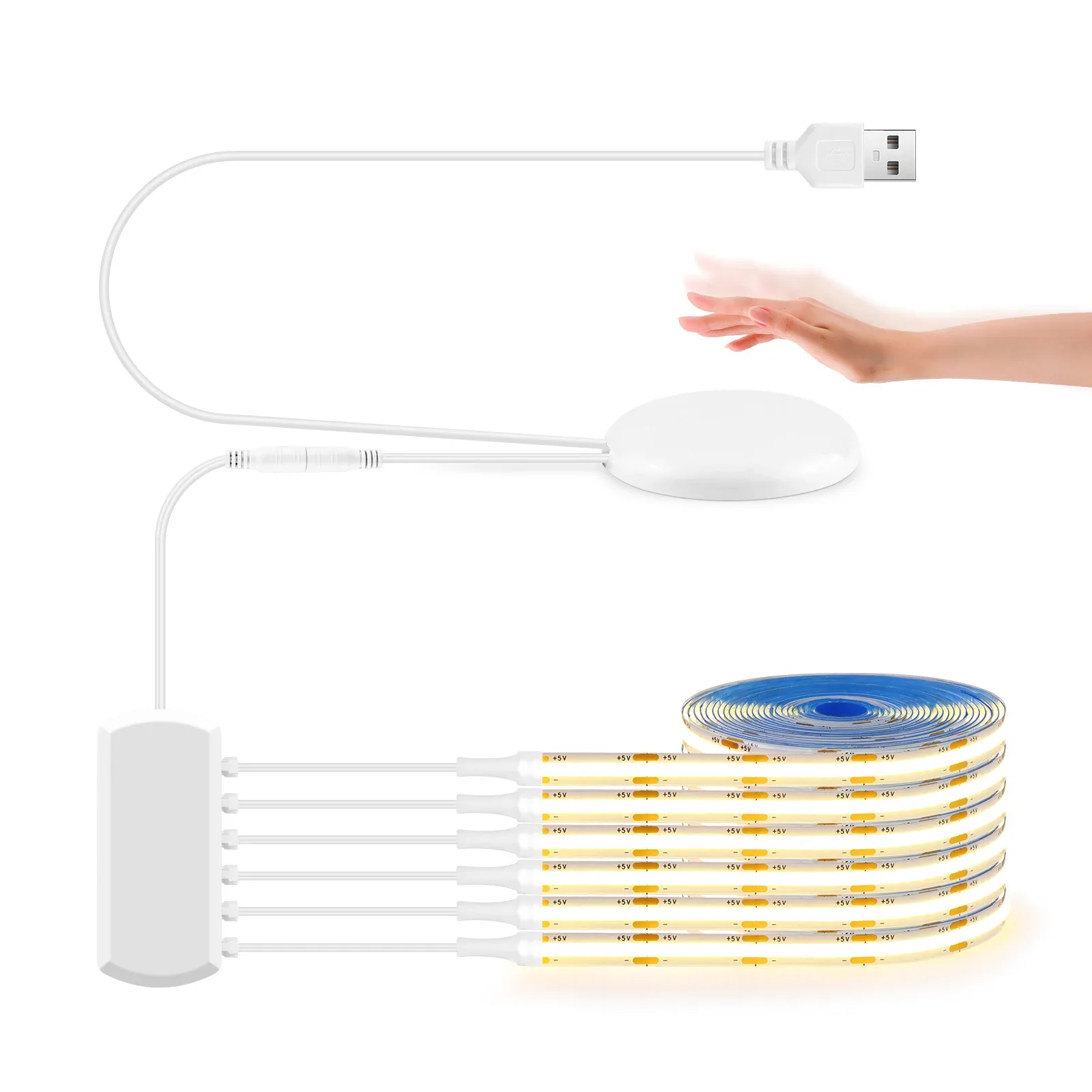 Kit Ruban LED COB USB 5V avec Variateur Tactile Invisible pour Cuisine et Placard
