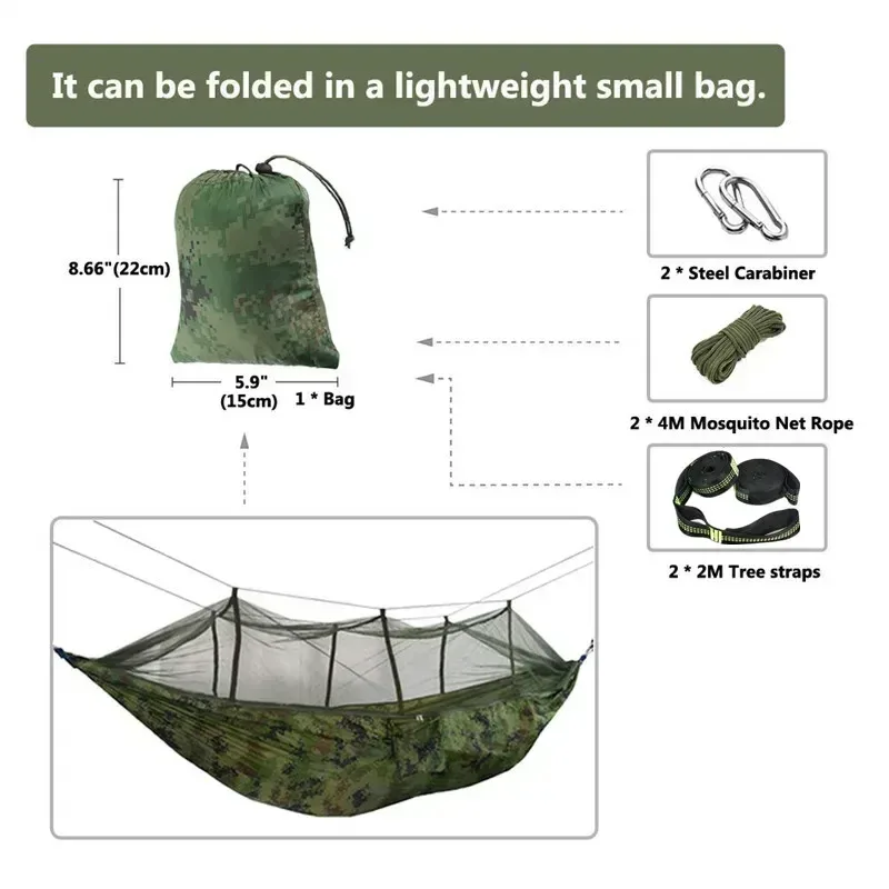 Hamac de camping avec moustiquaire, bâche de protection et sangles de fixation - Image 2