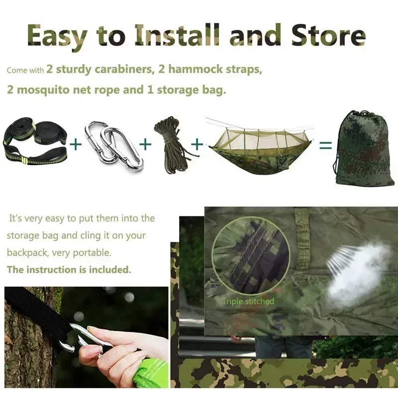Hamac de camping avec moustiquaire, bâche de protection et sangles de fixation - Image 3