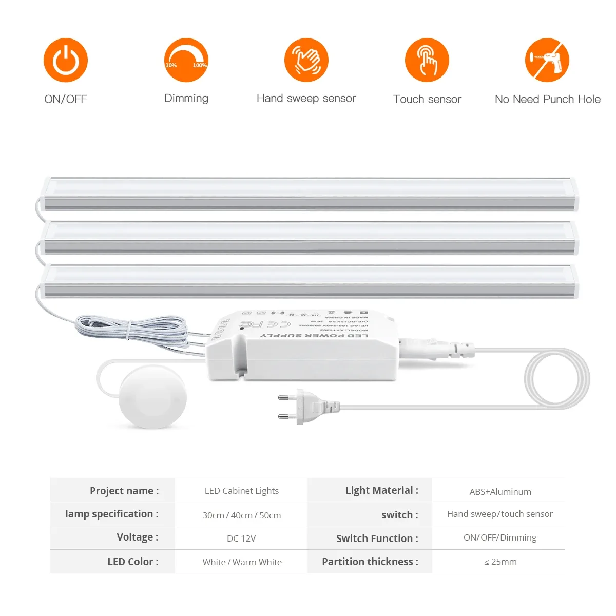 Réglette LED sans fil avec détecteur de mouvement et interrupteur tactile - Éclairage sous-meuble pour cuisine - Image 3