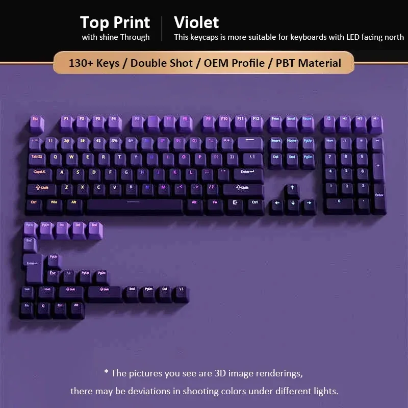 Set de 134 touches PBT Double-Shot - Violet Lavande - Profil OEM - Rétroéclairé - Image 6