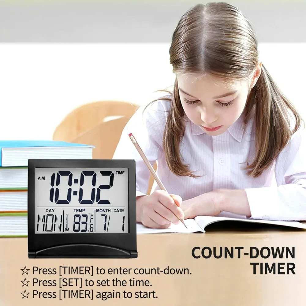 Réveil numérique pliable avec écran LCD rétroéclairé et calendrier - Image 5