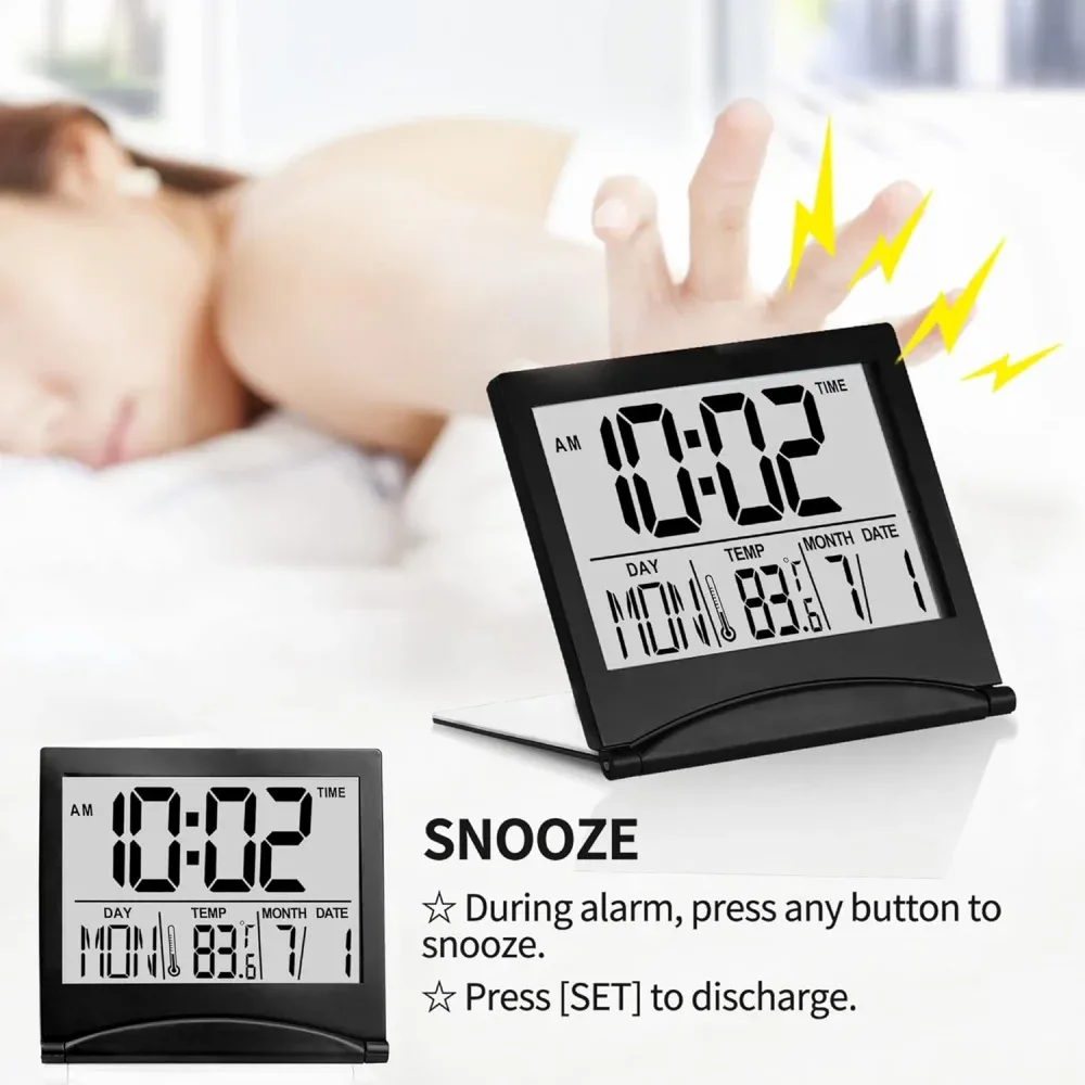 Réveil numérique pliable avec écran LCD rétroéclairé et calendrier - Image 4