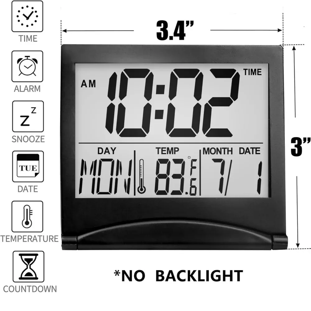 Réveil numérique pliable avec écran LCD rétroéclairé et calendrier - Image 2