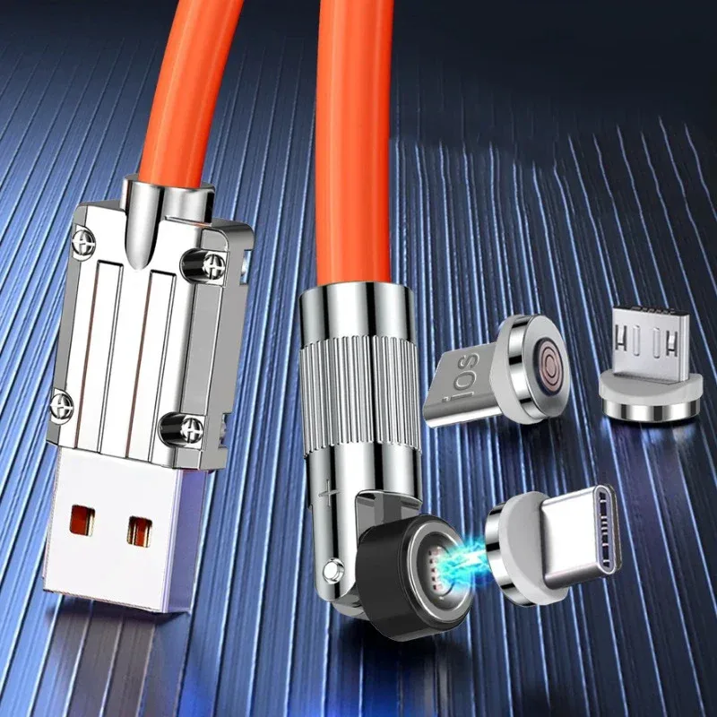 Câble de charge rapide magnétique rotatif 540° 120W (6A), USB vers Type-C et Micro-USB, silicone liquide, 1,5m - Image 3