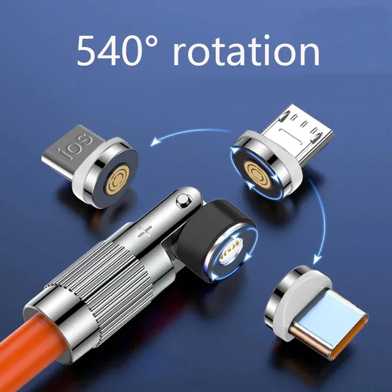 Câble de charge rapide magnétique rotatif 540° 120W (6A), USB vers Type-C et Micro-USB, silicone liquide, 1,5m - Image 1