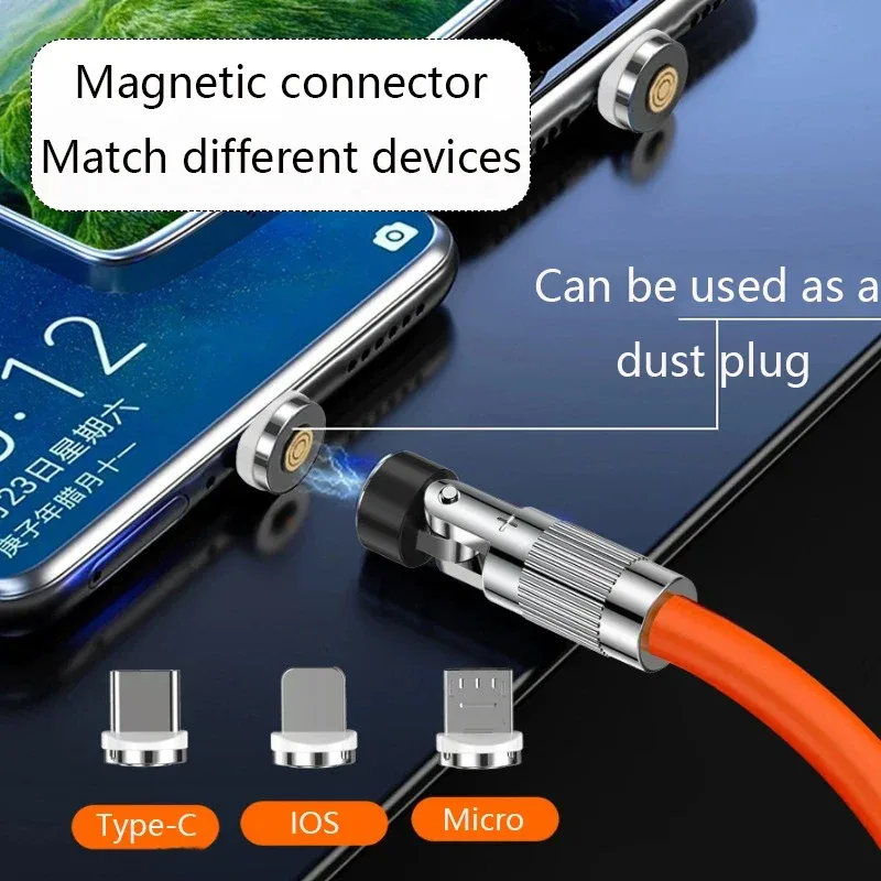 Câble de charge rapide magnétique rotatif 540° 120W (6A), USB vers Type-C et Micro-USB, silicone liquide, 1,5m - Image 4