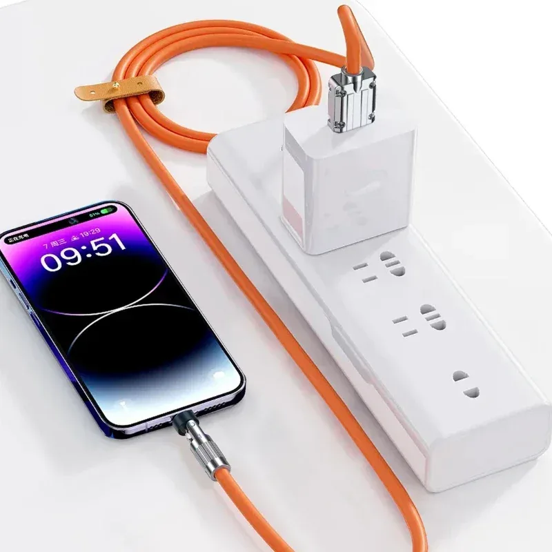 Câble de charge rapide magnétique rotatif 540° 120W (6A), USB vers Type-C et Micro-USB, silicone liquide, 1,5m - Image 5