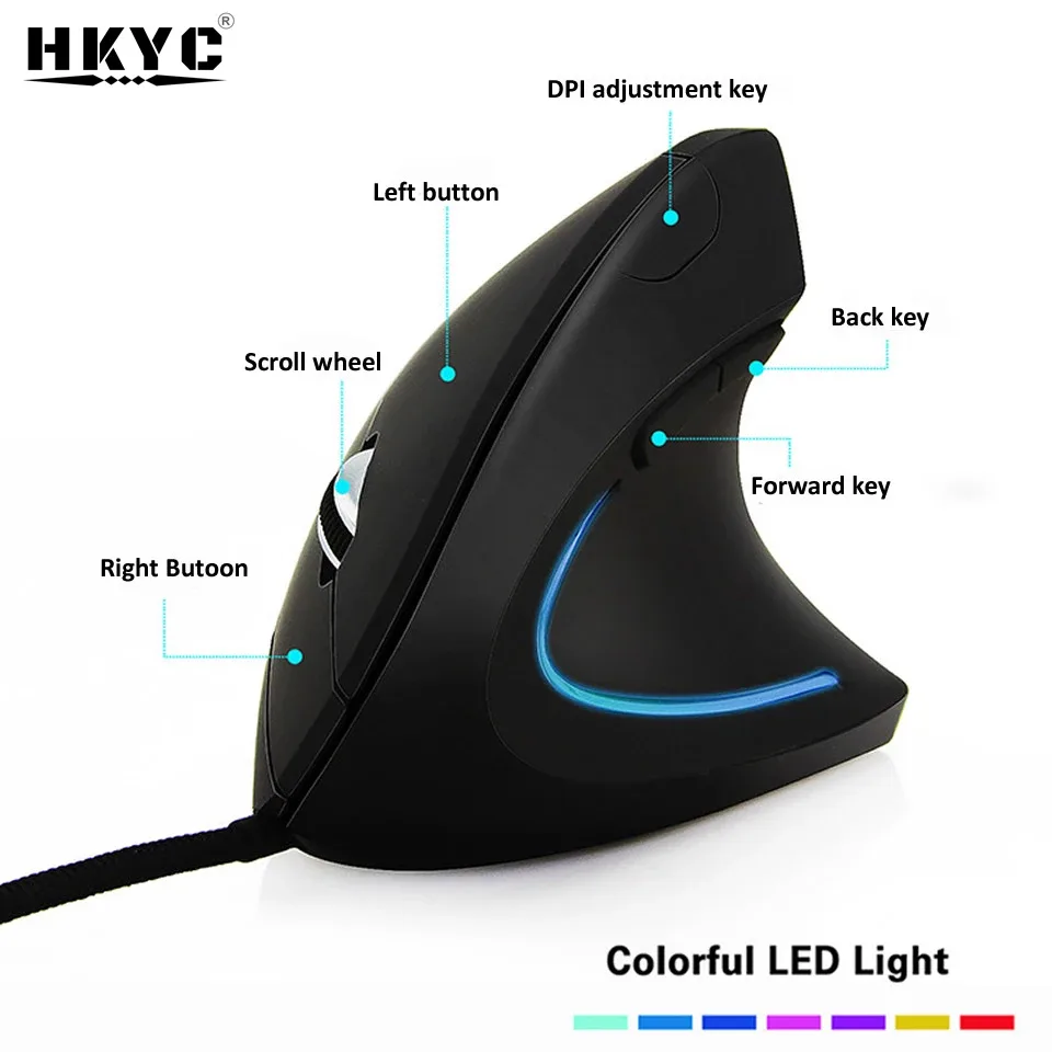 Souris ergonomique verticale filaire pour droitier, Optique USB, 1600 DPI - Image 1