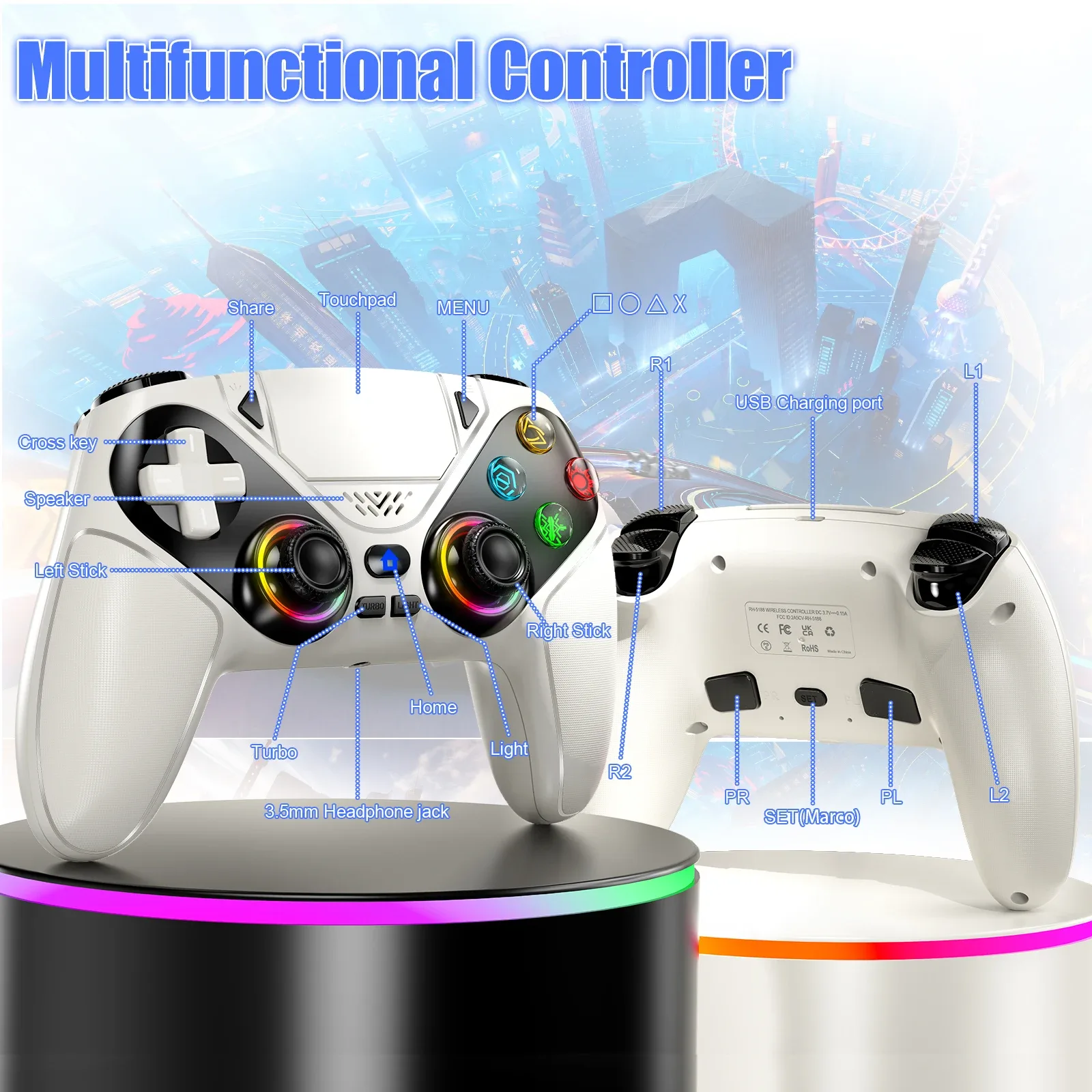 Manette sans fil pour PlayStation 5 avec fonction Turbo et vibration - Image 4