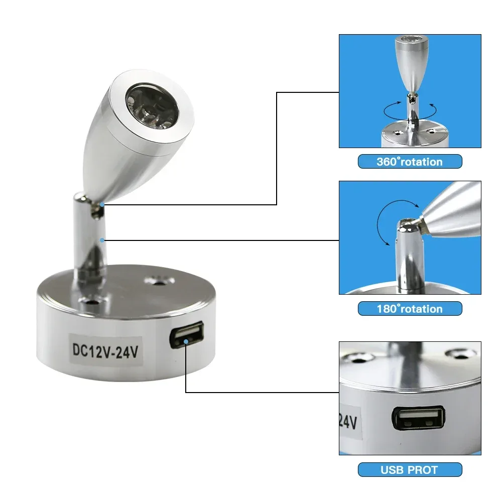 Spot de lecture LED 12-24V pour camping-car, caravane et bateau 4