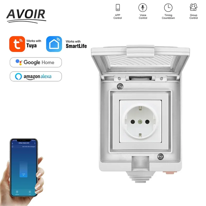 Prise connectée Wifi étanche IP55 avec minuterie, 16A, Standard UE (Tuya) - Image 1