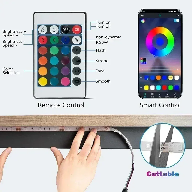 Ruban LED RGB Bluetooth 5050 - Rétroéclairage TV USB avec Contrôle App et Télécommande (1-30m) 4