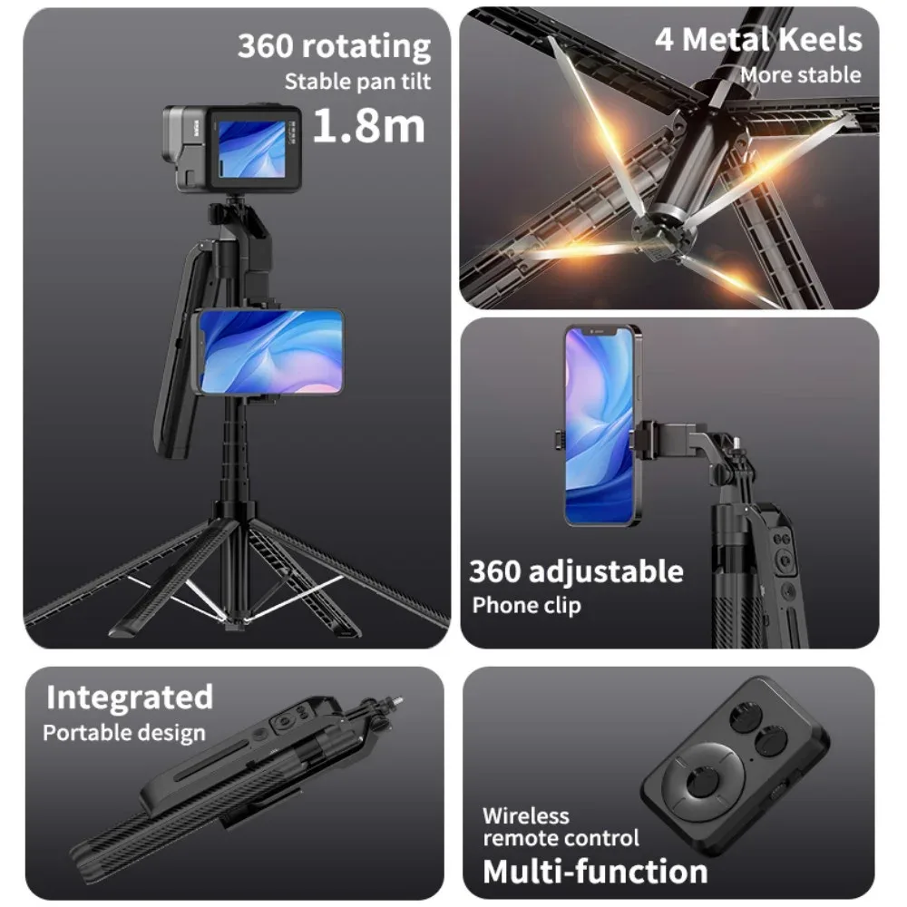 Trépied Selfie Quadripode C12 1,8 m avec Suivi Intelligent IA 360° et Télécommande - Image 4