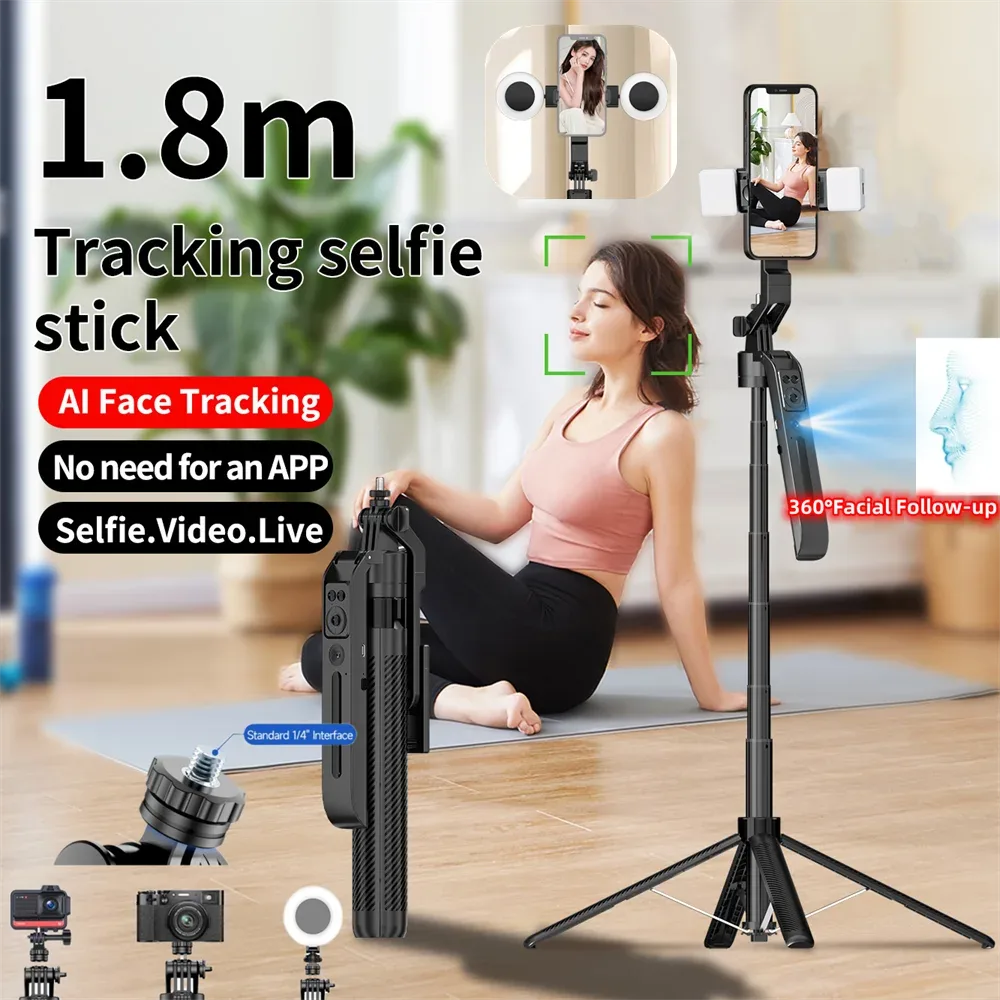 Trépied Selfie Quadripode C12 1,8 m avec Suivi Intelligent IA 360° et Télécommande - Image 1