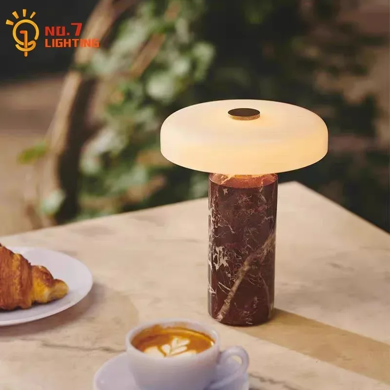 Lampe de table portable rechargeable en marbre avec commande tactile LED - Image 2