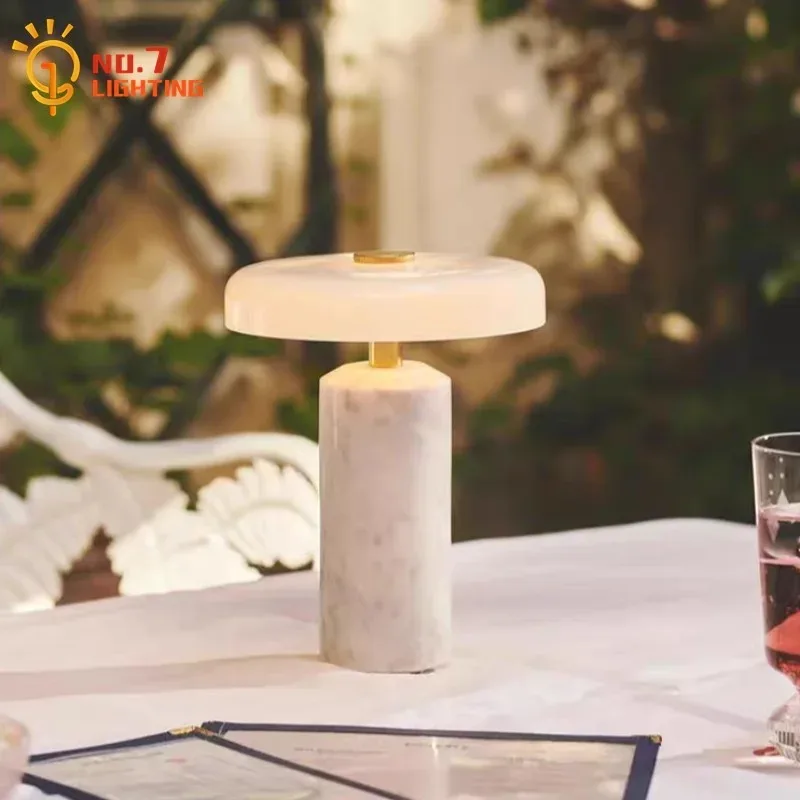 Lampe de table portable rechargeable en marbre avec commande tactile LED - Image 1