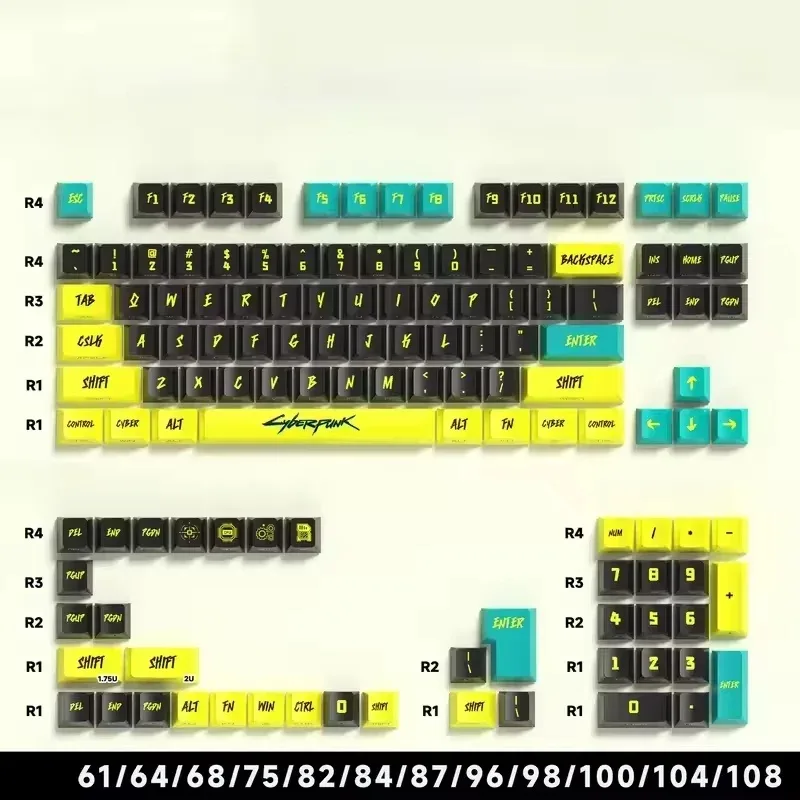 Set de 129 Keycaps PBT Cyberpunk - Profil Cherry - Gravure Latérale Translucide - Compatible Wooting - Image 6