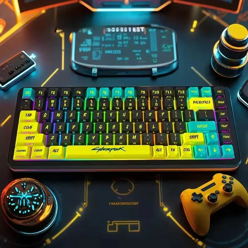 Set de 129 Keycaps PBT Cyberpunk - Profil Cherry - Gravure Latérale Translucide - Compatible Wooting - Image 3