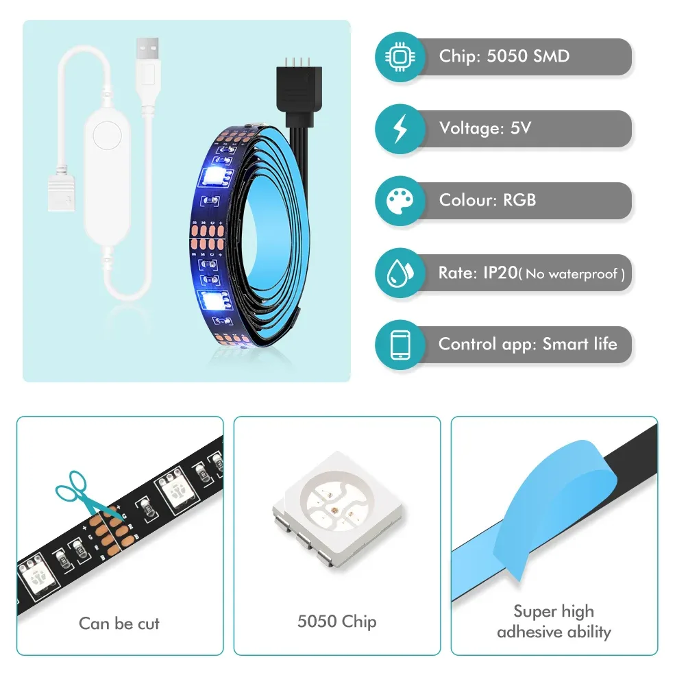 Ruban LED RGB Intelligent USB pour Rétroéclairage TV - Compatible Alexa et Google Home - Image 3