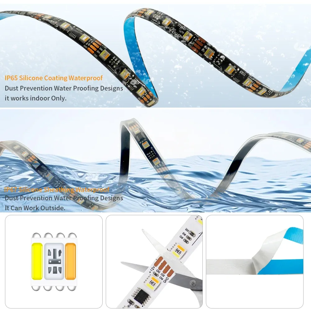 Ruban LED Adressable 5-en-1 WS2805 RGBW+CCT, 60 LED/m, SMD 5050, 12V/24V - Image 5